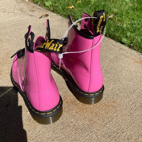 Dr. Martens 1460 Women's Patent Leather Lace Up Boots Hot Pink Combat Boots - Picture 14 of 17
